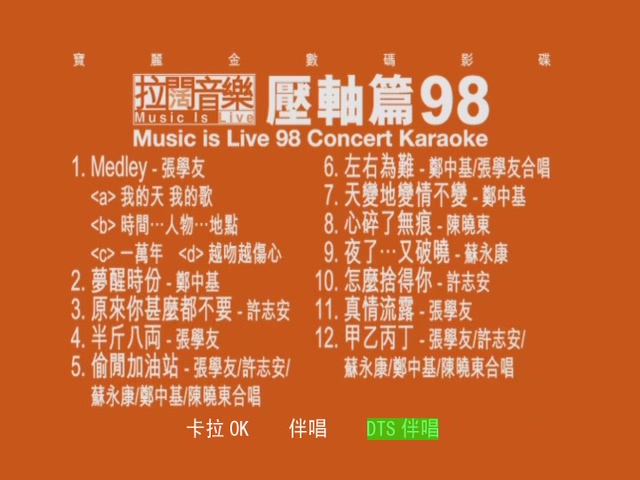 图片[1]-1998 拉阔音乐Music is Live压轴篇98演唱会 Karaoke版 [DVD原盘/D5/3.13G] [环球]-金曲拾光机 - MusiCore@乐影带